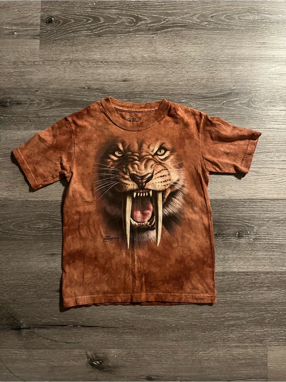 The Mountain Brown Sabertooth Tiger Kids' T-Shirt Size Medium La Brea Tar Pits